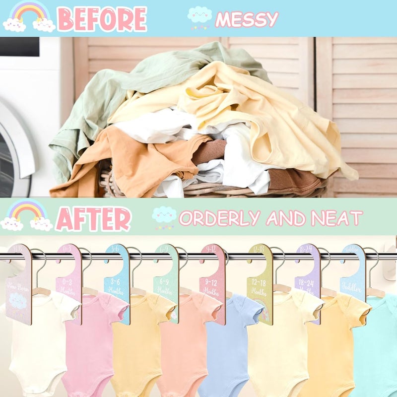 CORNER LACE Baby Closet Dividers 8PCS, Pastel Rainbow Theme Wooden Double-Sided Clothes Size Hanger Organizer from Newborn to Toddler for Nursery Decor Baby Shower Birthday Gift - Image 5